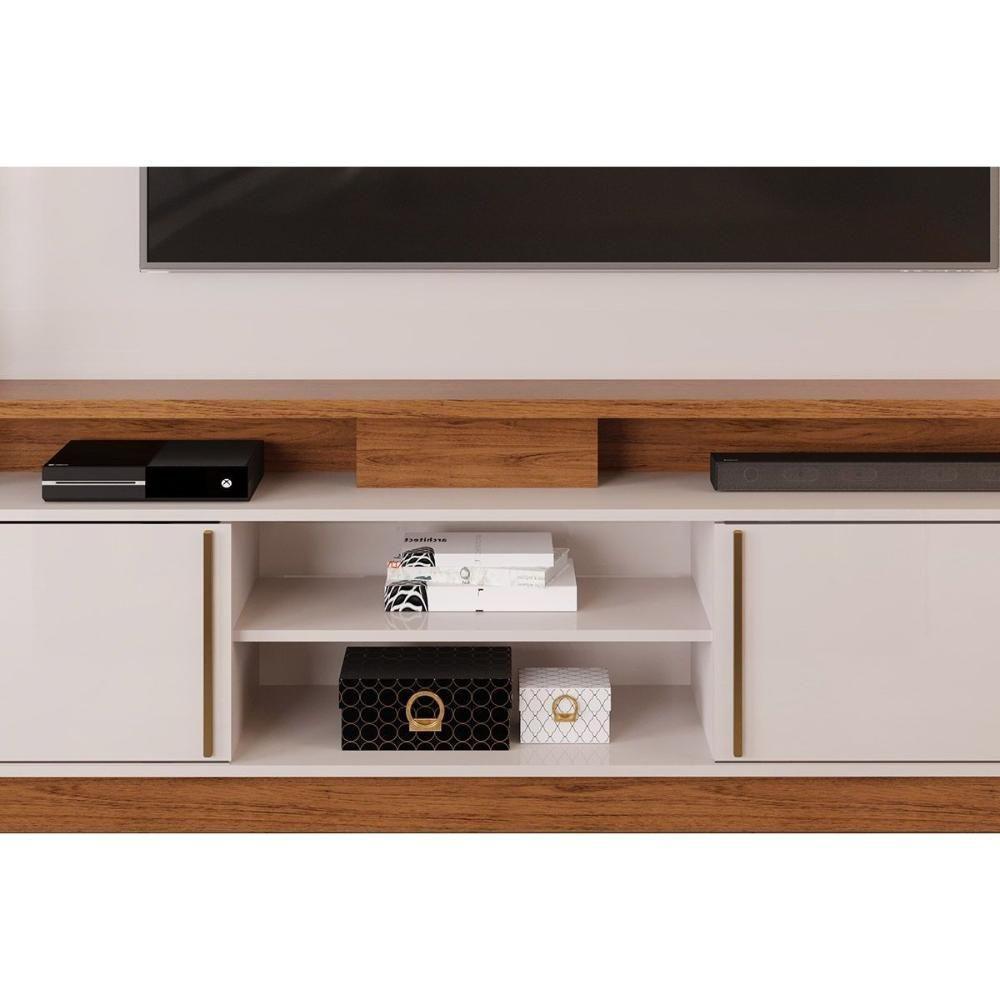 Rack Bancada C/ Painel P/ Tv Até 70 Polegadas Martino Prateleira Nichos E Pés 200x190cm Freijó/off White - Dj Móveis - 10