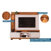 Rack Bancada C/ Painel P/ Tv Até 70 Polegadas Martino Prateleira Nichos E Pés 200x190cm Freijó/off White - Dj Móveis - 3