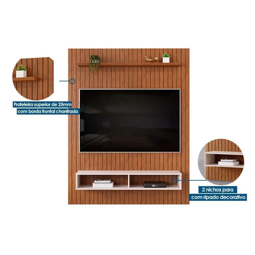 Rack Bancada C/ Painel P/ Tv Até 55 Pol Aston Ripado 1 Prateleira E 2 Nichos 134x168cm Freijó/off White - Dj Móveis - 3