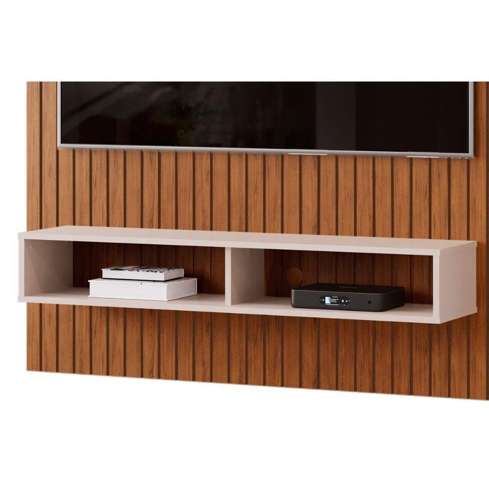 Rack Bancada C/ Painel P/ Tv Até 55 Pol Aston Ripado 1 Prateleira E 2 Nichos 134x168cm Freijó/off White - Dj Móveis - 7