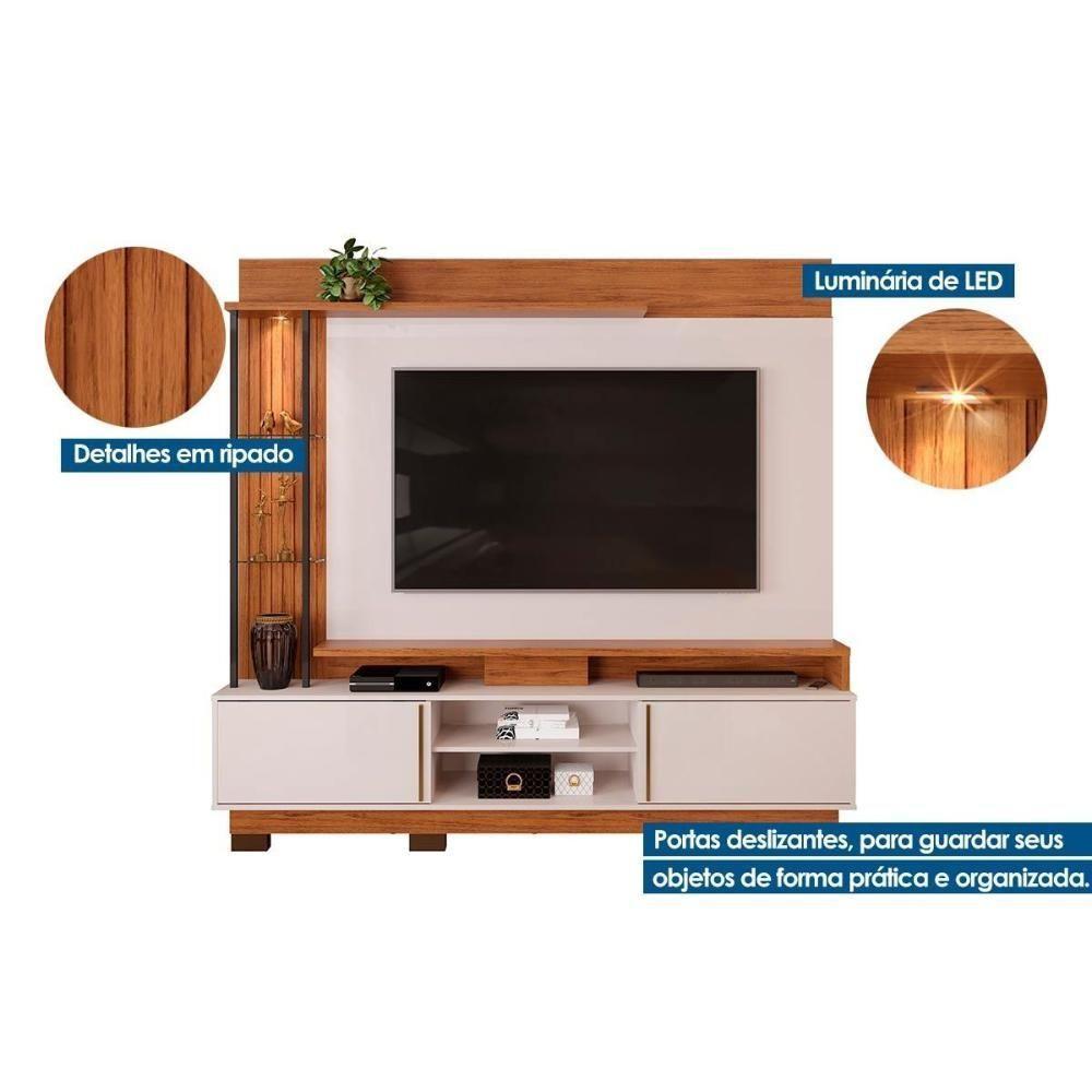 Rack Bancada C/ Painel P/ Tv Até 70 Polegadas Martino Prateleira Nichos E Pés 200x190cm Cedro/bali - Dj Móveis - 5