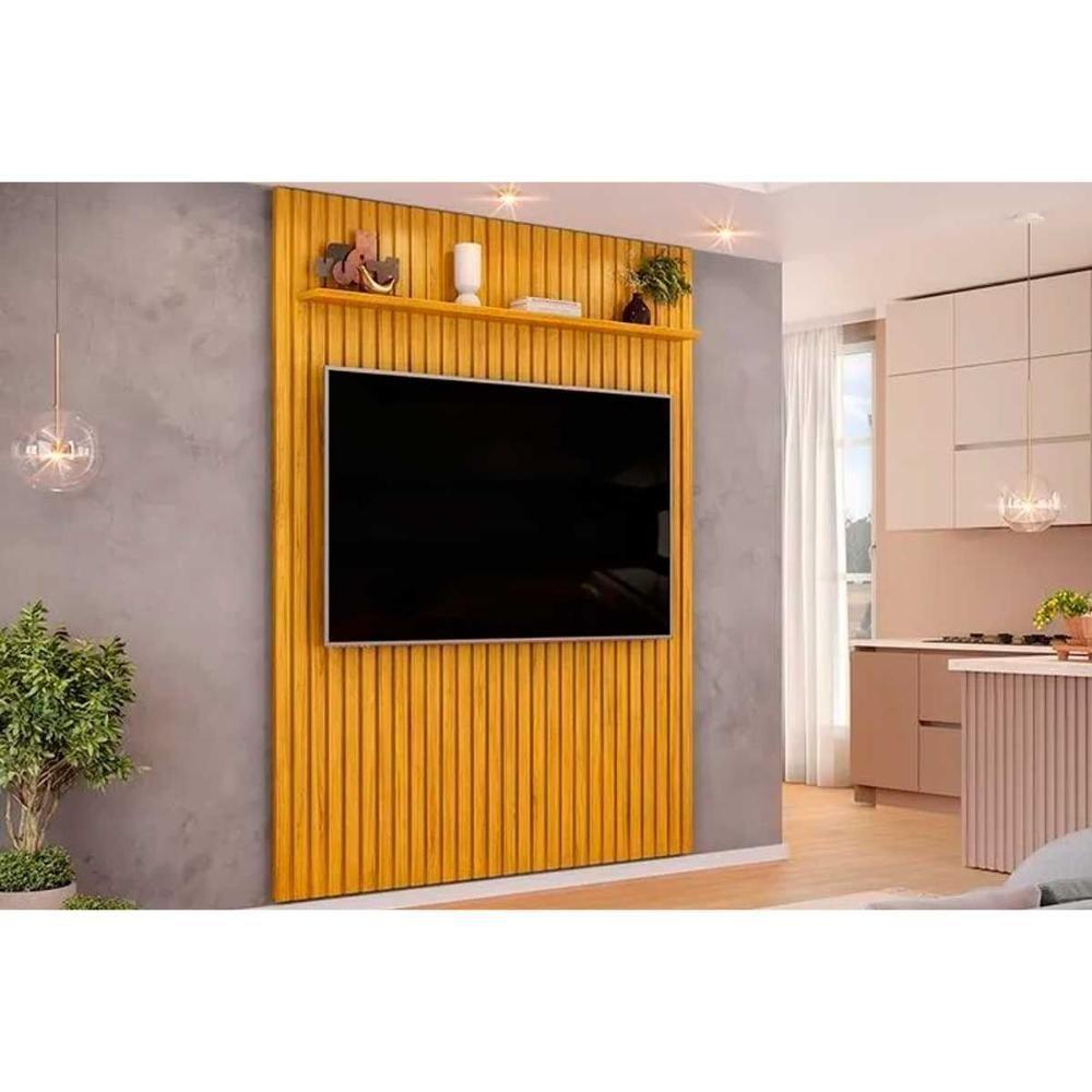 Rack Bancada C/ Painel P/ Tv Até 65 Pol Pratic Ripado 1 Prateleira 183x240cm Cedro - Dj Móveis - 1