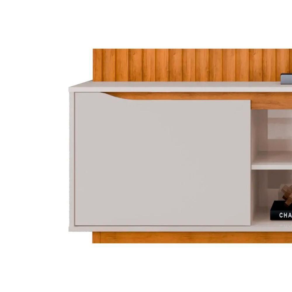 Rack Bancada C/ Painel P/ Tv Até 70 Polegadas Enzo Prateleira Nichos E Pés 200x188cm Freijó/off White - Dj Móveis - 5