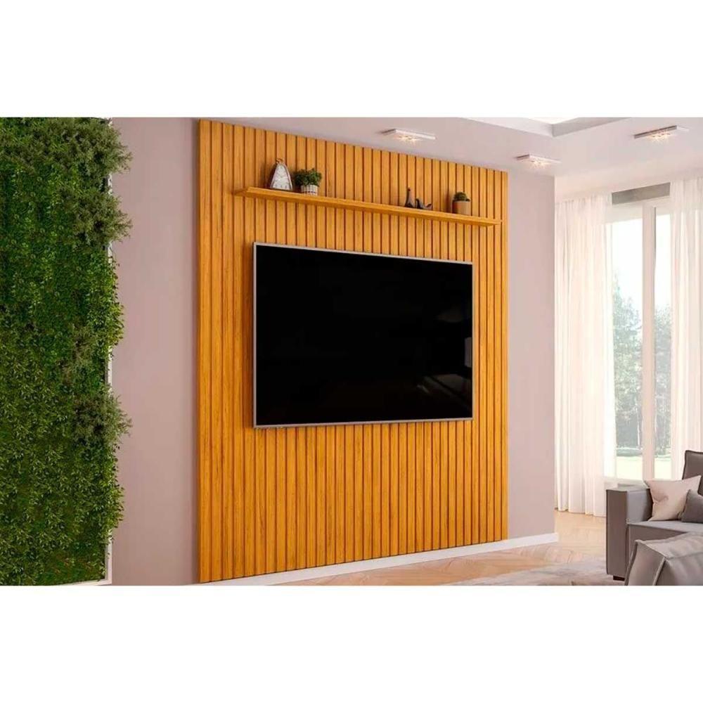 Rack Bancada C/ Painel P/ Tv Até 85 Pol Pratic Ripado 1 Prateleira 250x240cm Cedro - Dj Móveis - 1