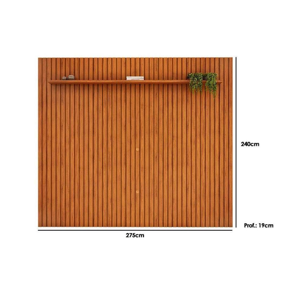 Rack Bancada C/ Painel P/ Tv Até 85 Pol Pratic Ripado 1 Prateleira 275x240cm Cedro - Dj Móveis - 4