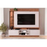 Rack Bancada C/ Painel P/ Tv Até 70 Polegadas Martino Prateleira Nichos E Rodapé 200x185cm Freijó/off White - Dj Móveis - 1