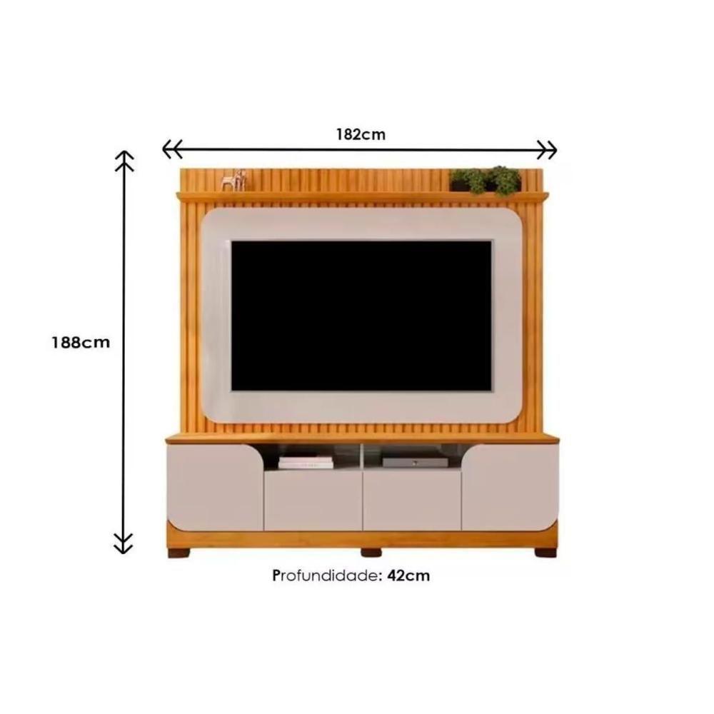 Rack Bancada C/ Painel P/ Tv Até 65 Polegadas Vogue Prateleira Nichos E Pés 182x183cm Freijó/off White - Dj Móveis - 6