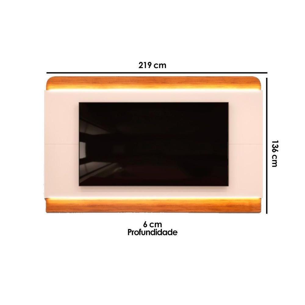Rack Bancada C/ Painel P/ Tv Até 75 Polegadas Nadine Led 219x136cm Off White/freijó - Dj Móveis - 3