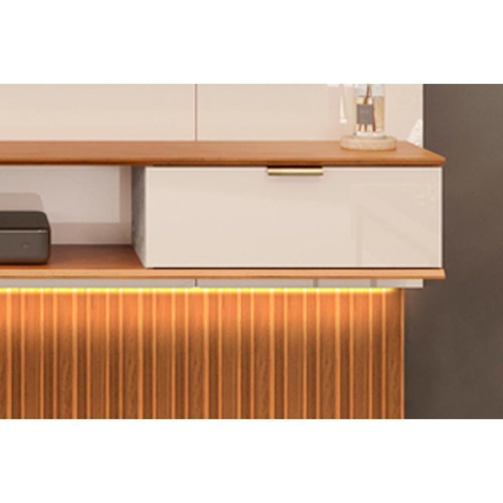 Rack Bancada C/ Painel P/ Tv Até 75 Polegadas Hit 1900 Extensível 100% Mdf Led De 240 A 290cm Cedro/quartzo - Dj Móveis - 4