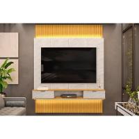 Rack Bancada C/ Painel P/ Tv Até 75 Polegadas Hit 1900 Extensível 100% Mdf Led De 240 A 290cm Cedro/quartzo - Dj Móveis - 1