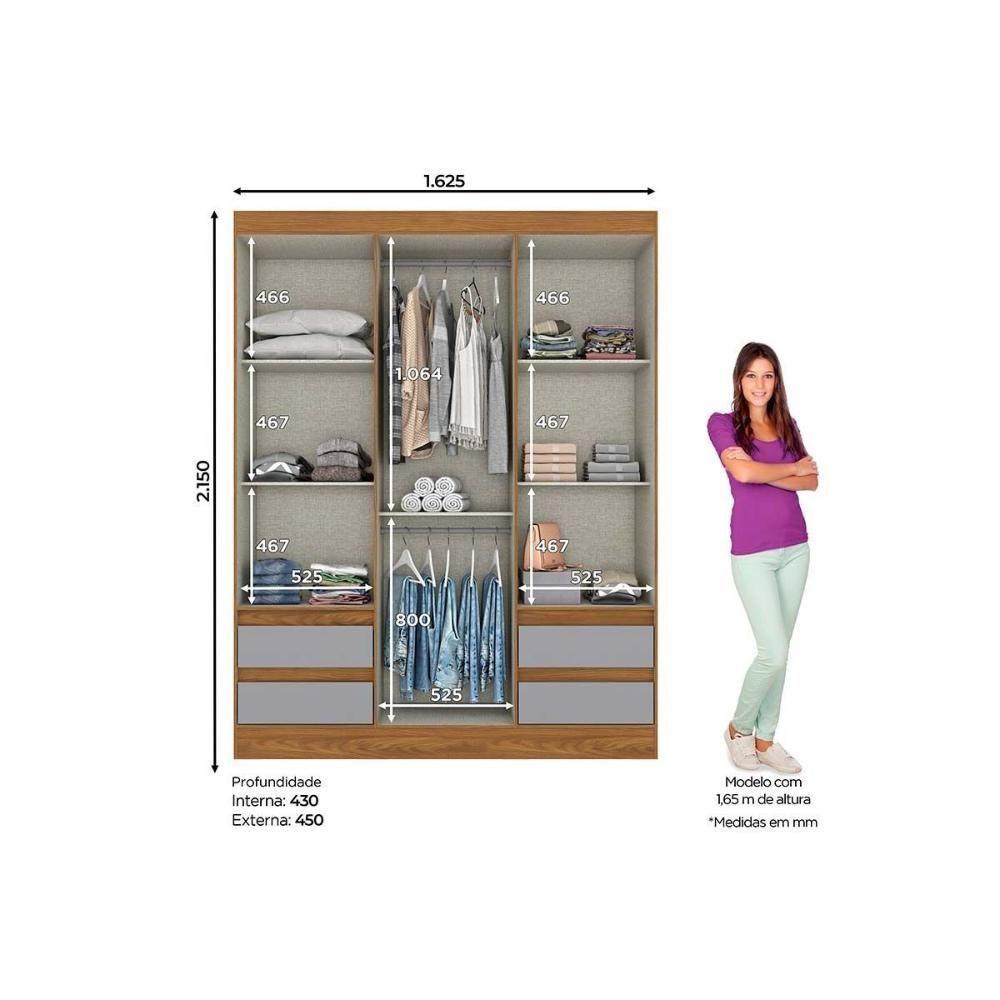 Guarda Roupa Casal 3 Portas E 4 Gavetas Briz Lema B55 Nature-cinza - Henn - 4