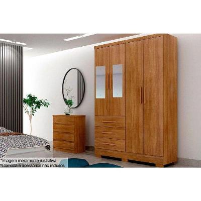 Guarda Roupa 4 Portas (2 C- Espelho) E 3 Gavetas C- Pés Encanto-berlim Cumaru - Novo Horizonte