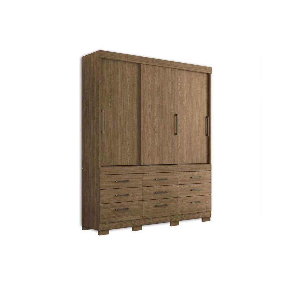 Guarda Roupas 3 Portas De Correr De E 9 Gavetas C- Pés Click 3.9 Jatobá - Santos Andirá - 1