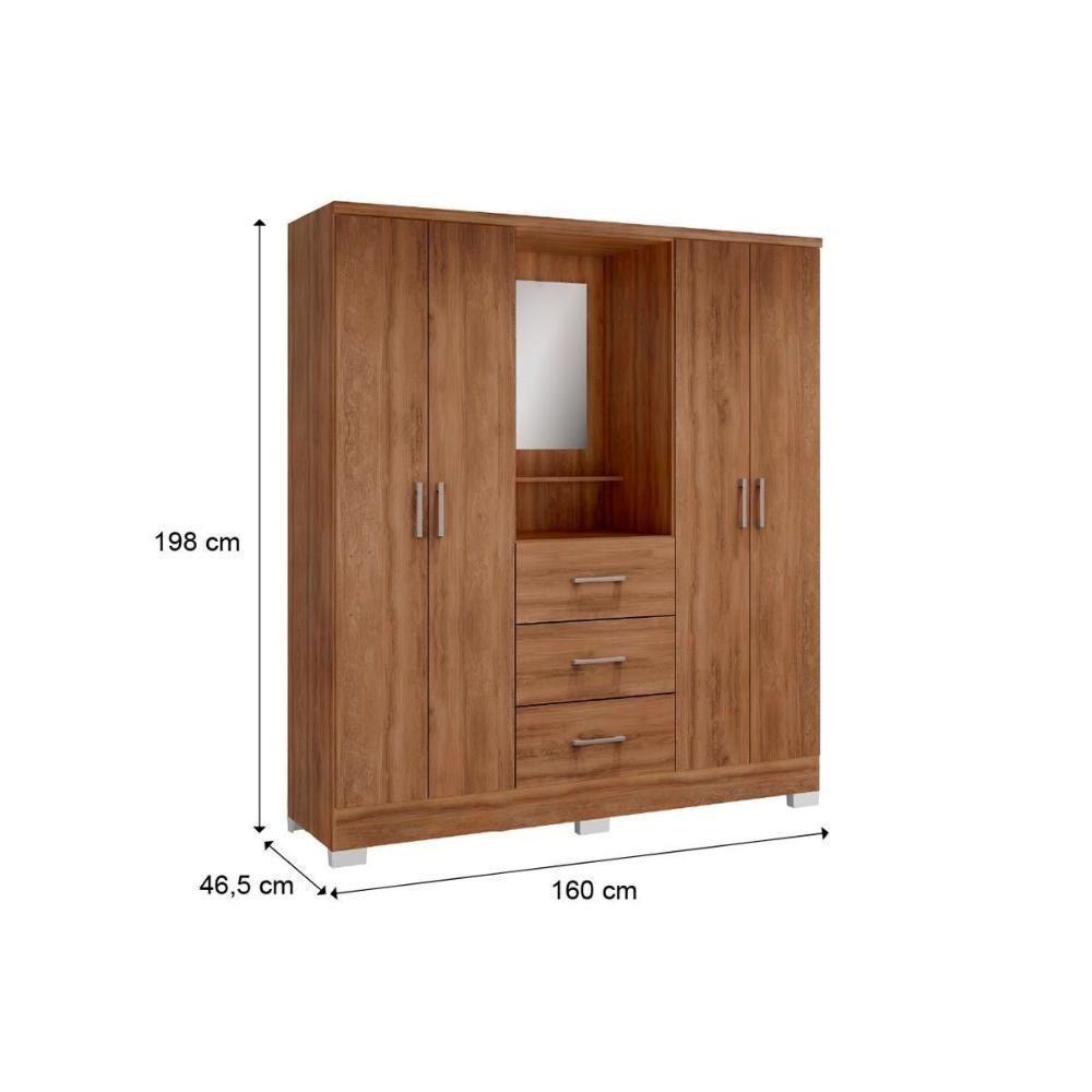 Guarda Roupa 4 Portas E 3 Gavetas C- Espelho Roma 1181 C- Pés Freijo-off White - Carraro - 2