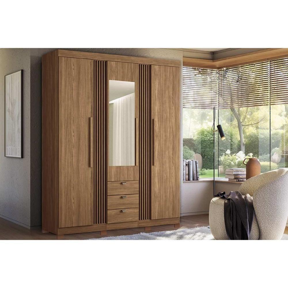 Guarda Roupa 3 Portas (1 C- Espelho) E 3 Gavetas C- Pés Aurora 3.3 Jatobá - Santos Andirá - 1