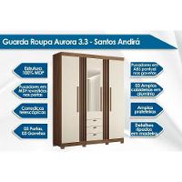 Guarda Roupa 3 Portas (1 C- Espelho) E 3 Gavetas C- Pés Aurora 3.3 Jatobá - Santos Andirá - 2