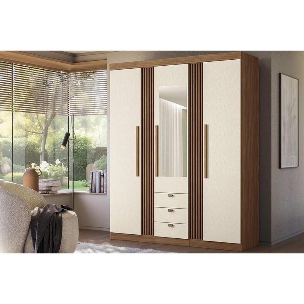 Guarda Roupa 3 Portas (1 C- Espelho) E 3 Gavetas Aurora 3.3 Jatobá-areia - Santos Andirá - 1