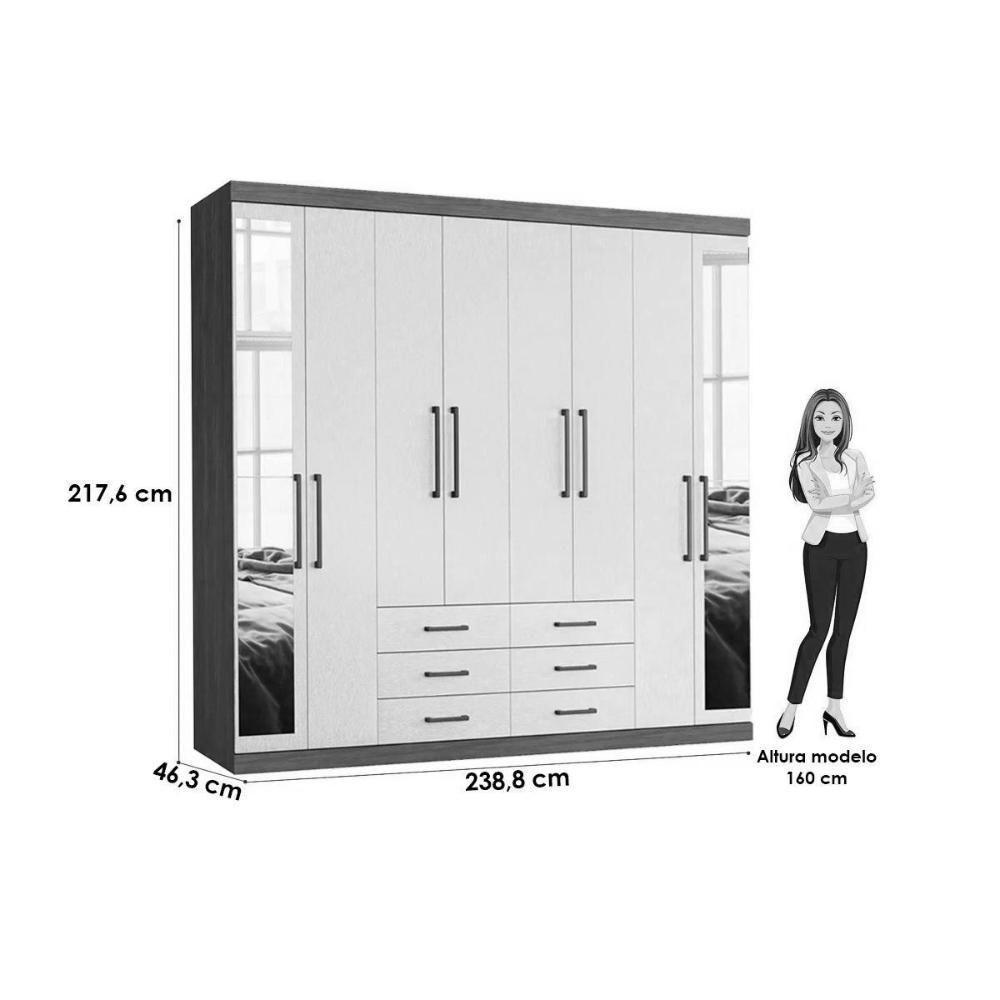Guarda Roupa 8 Portas (2 C- Espelho) E 6 Gavetas Master 8.6 Jatobá-areia - Santos Andirá - 6