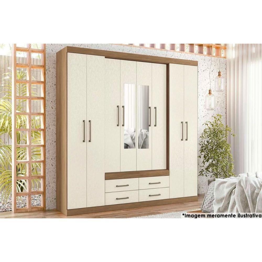 Guarda Roupa 8 Portas (2 C- Espelho) E 4 Gavetas Nápoles Jatobá-areia - Santos Andirá - 1