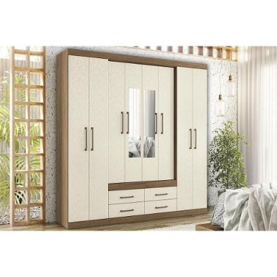 Guarda Roupa Casal Nápoles 8 Portas de Bater 4 Gavetas Castanha-Jatobá-Areia