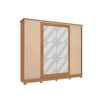 Guarda Roupa Casal CB01N565 4 Portas de Correr 4 Gavetas Canela-Macadamia Kappesberg