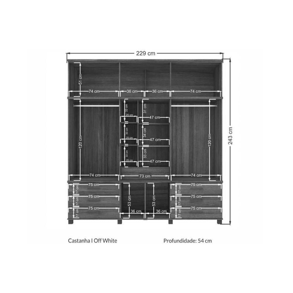 Guarda Roupa 13 Portas 1 E 7 Gavetas Londres Capelinha Jatobá - Santos Andirá - 7