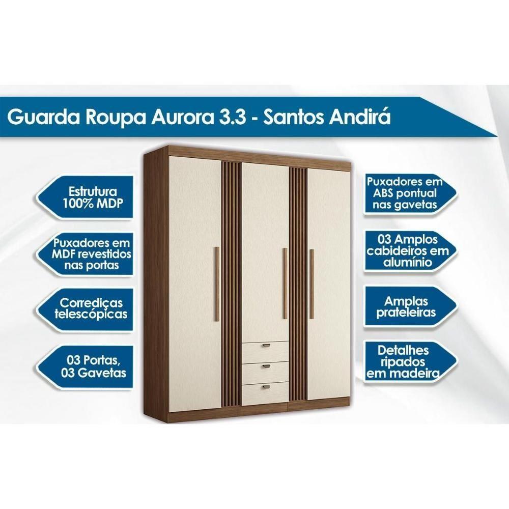 Guarda Roupa 3 Portas E 3 Gavetas Aurora 3.3 Jatobá - Santos Andirá - 8