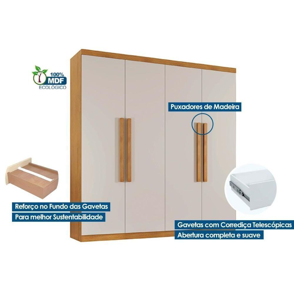 Guarda Roupa Casal 4 Portas E 3 Gavetas C- Pés Império Naturale - Rufato - 3