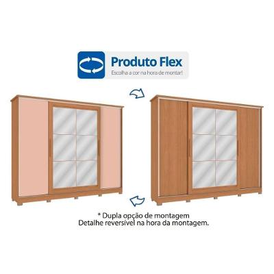 Guarda Roupa Casal CB01N565 4 Portas de Correr 4 Gavetas Nogueira-Macadamia-Verde Oliva