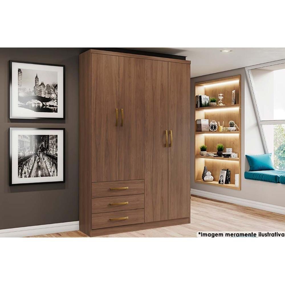Guarda Roupa 4 Portas 4 Portas E 3 Gavetas Caju Da135 Castanho - Henn - 1