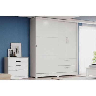 Guarda Roupa 2 Peças Solteiro e Closet Qc105 3 Portas de Correr 5 Gavetas MDF Branco