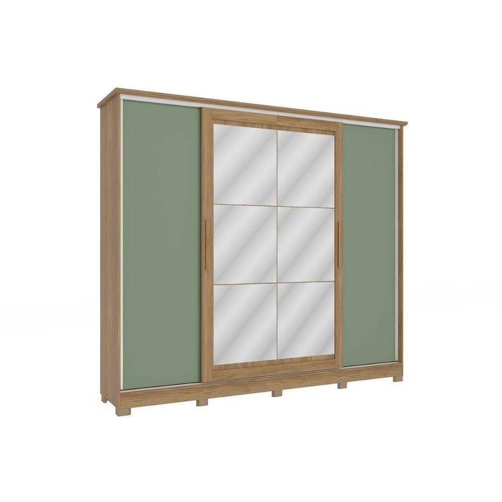 Guarda Roupa 4 Portas De Correr (2 C- Espelho) E 4 Gavetas C- Pés Cb01n565 Flex Nogueira-macadamia Ou Verde - Kappesberg - 1