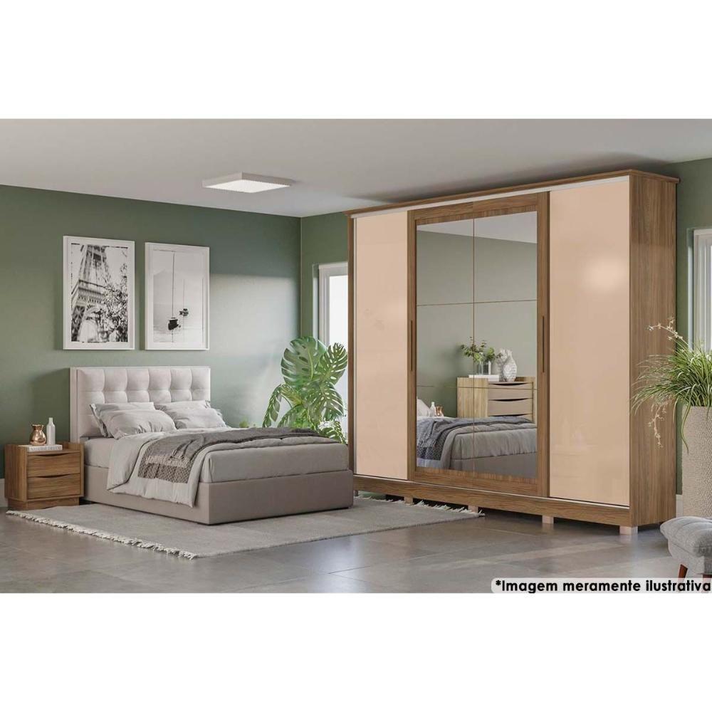 Guarda Roupa 4 Portas De Correr (2 C- Espelho) E 4 Gavetas C- Pés Cb01n565 Flex Nogueira-macadamia Ou Verde - Kappesberg - 7