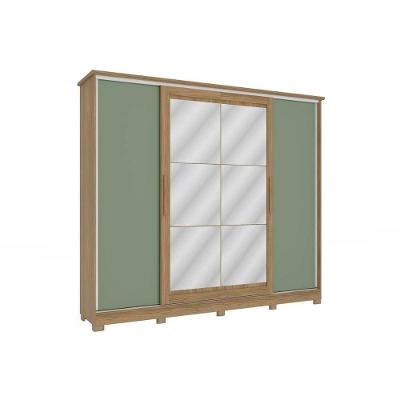 Guarda Roupa Casal CB01N565 4 Portas de Correr 4 Gavetas Nogueira-Verde Oliva Kappesberg