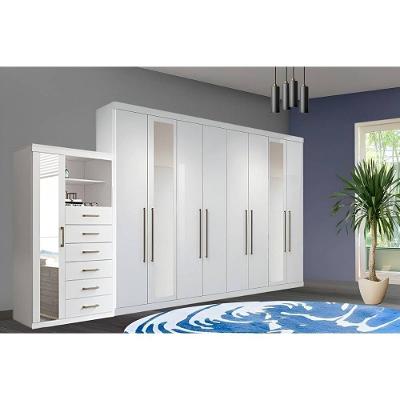 Guarda Roupa 2 Peças Casal QC132 9 Portas de Bater 10 Gavetas MDP Branco