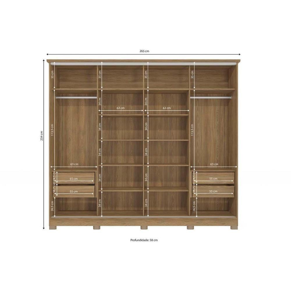 Guarda Roupa 4 Portas De Correr E 4 Gavetas C- Pés Cb03n565 Flex Canela-canela Ou Macadamia - Kappesberg - 4