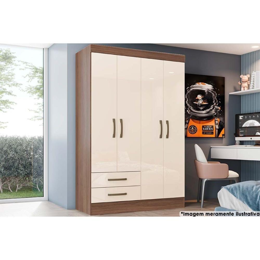 Guarda Roupa Casal 4 Portas E 2 Gavetas Briz Be12 Castanho-off White - Henn - 1