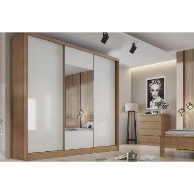 Guarda Roupa Casal Arezzo-Medelim 3 Portas de Correr 4 Gavetas Cumaru-Fendi MDF