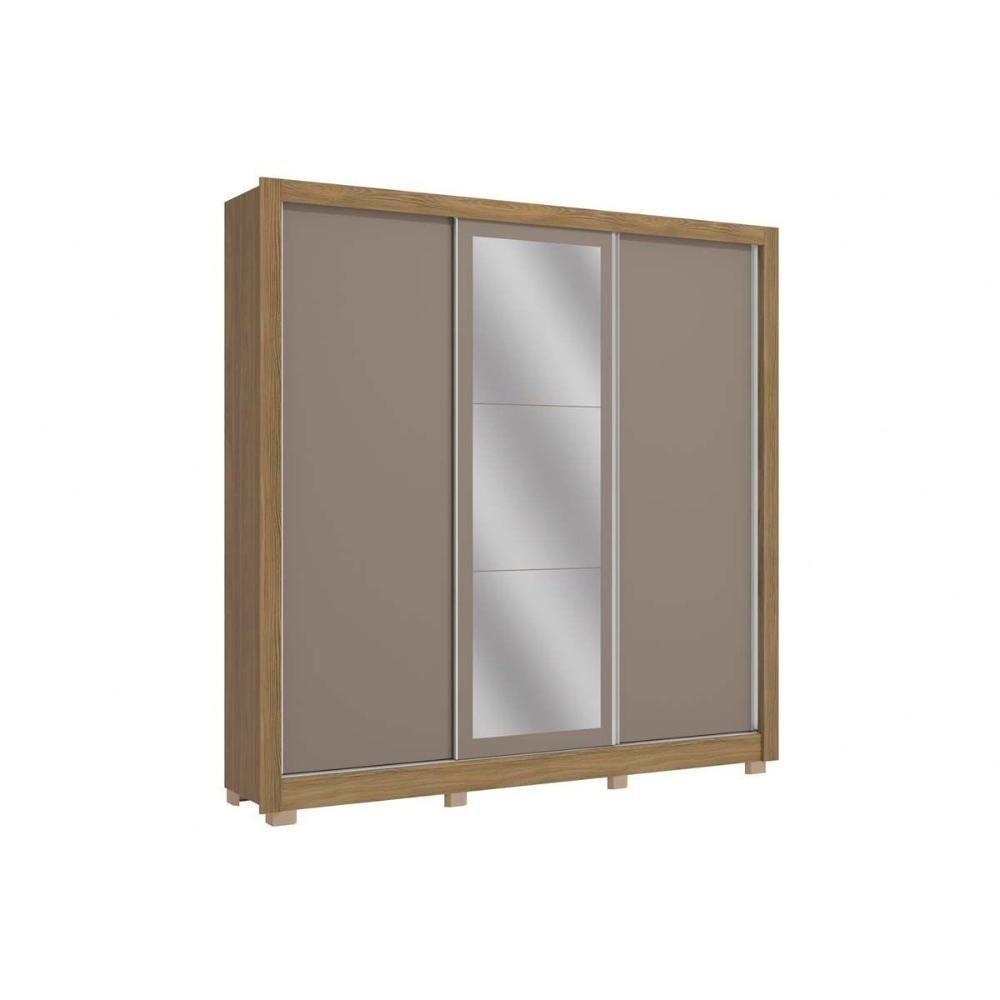 Guarda Roupa Casal 3 Portas De Correr E 2 Gavetas C- Espelho E Pés Cb01m570 Nogueira-fendi - Kappesberg - 1