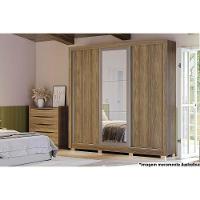 Guarda Roupa Casal 3 Portas De Correr E 2 Gavetas C- Espelho E Pés Cb01m570 Nogueira-fendi - Kappesberg - 5