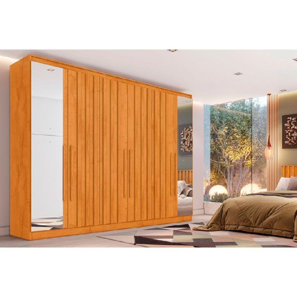 Guarda Roupa Casal 6 Portas (4 Ripadas E 2 C- Espelho) E 4 Gavetas Oxford Peroba - Europa - 1