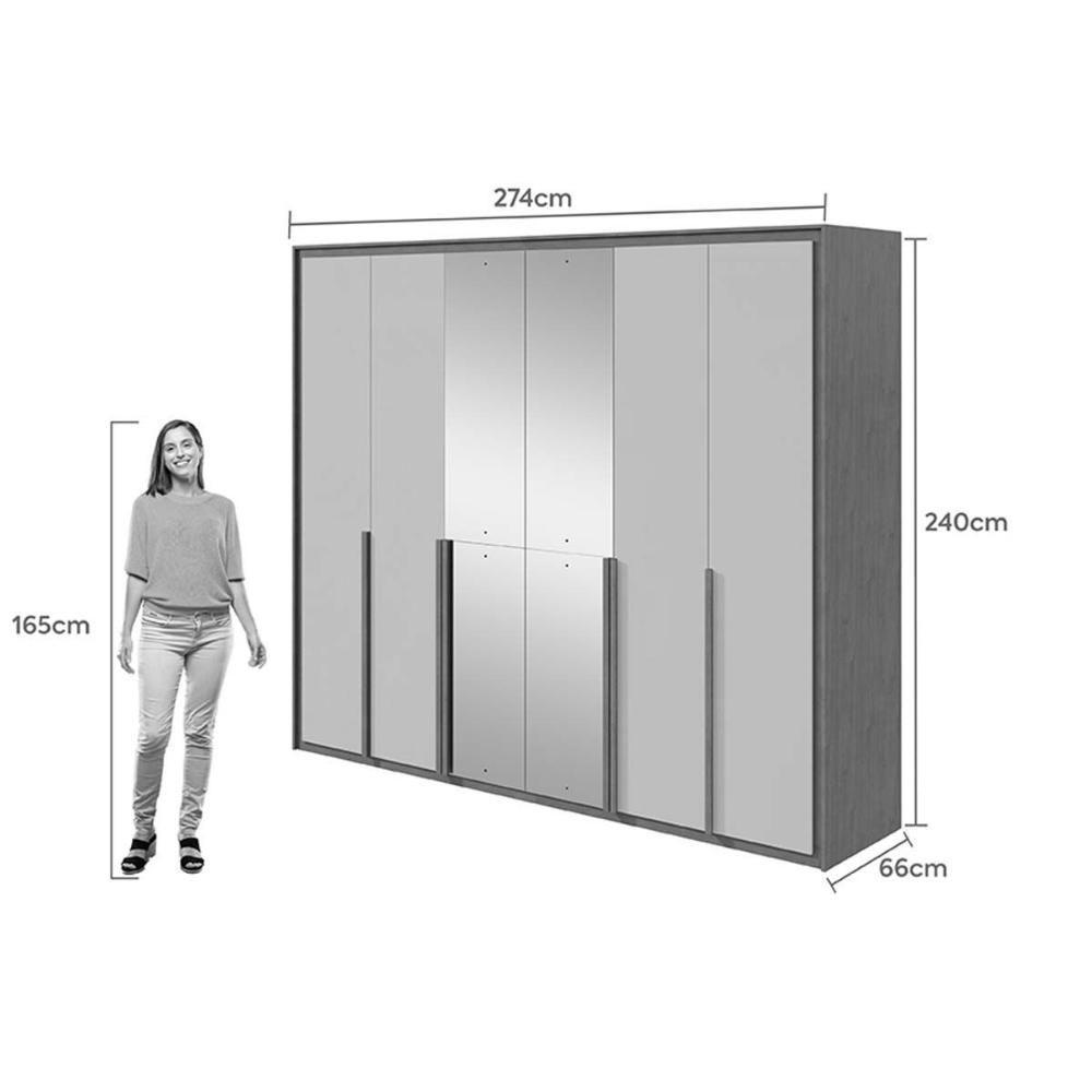 Guarda Roupa 6 Portas (1 C- Espelho) E 6 Gavetas Imperatore Amêndoa - Lopas - 2