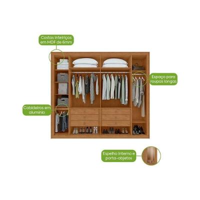 Guarda Roupa Casal Imperatore 6 Portas de Abrir 6 Gavetas Amêndoa Lopas