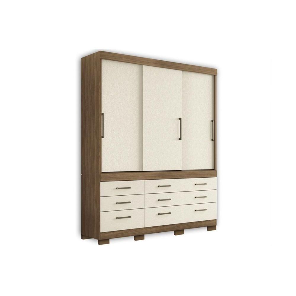 Guarda Roupa 3 Portas De Correr E 9 Gavetas C- Pés Click 3.9 Jatobá-areia - Santos Andirá - 1