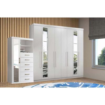 Guarda Roupa 2 Peças Casal QC143 8 Portas de Bater 4 Gavetas MDP Branco
