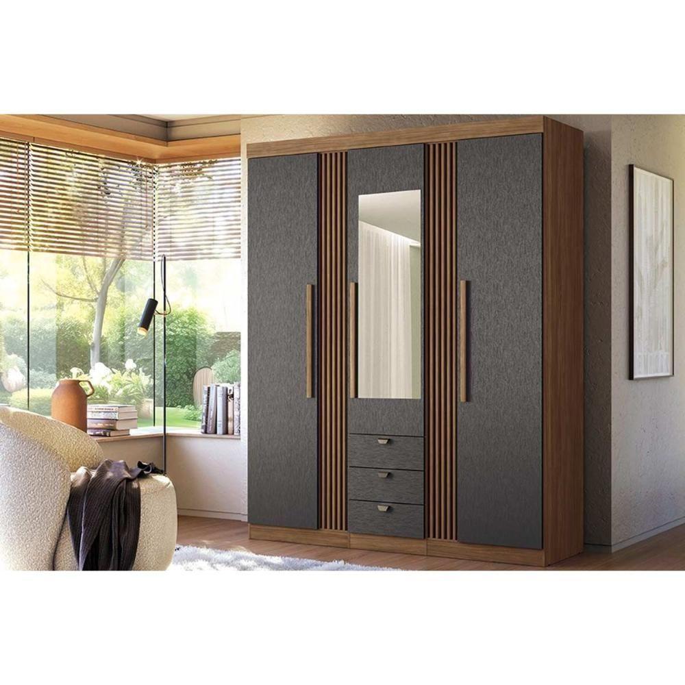 Guarda Roupa 3 Portas (1 C- Espelho) E 3 Gavetas Aurora 3.3 Jatobá-grafite - Santos Andirá - 1