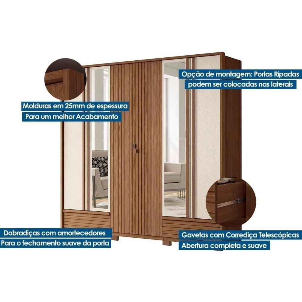 Guarda Roupa Casal 6 Portas E 5 Gavetas C- Espelho E Pés Democrata Jatoba - Santos Andirá - 2