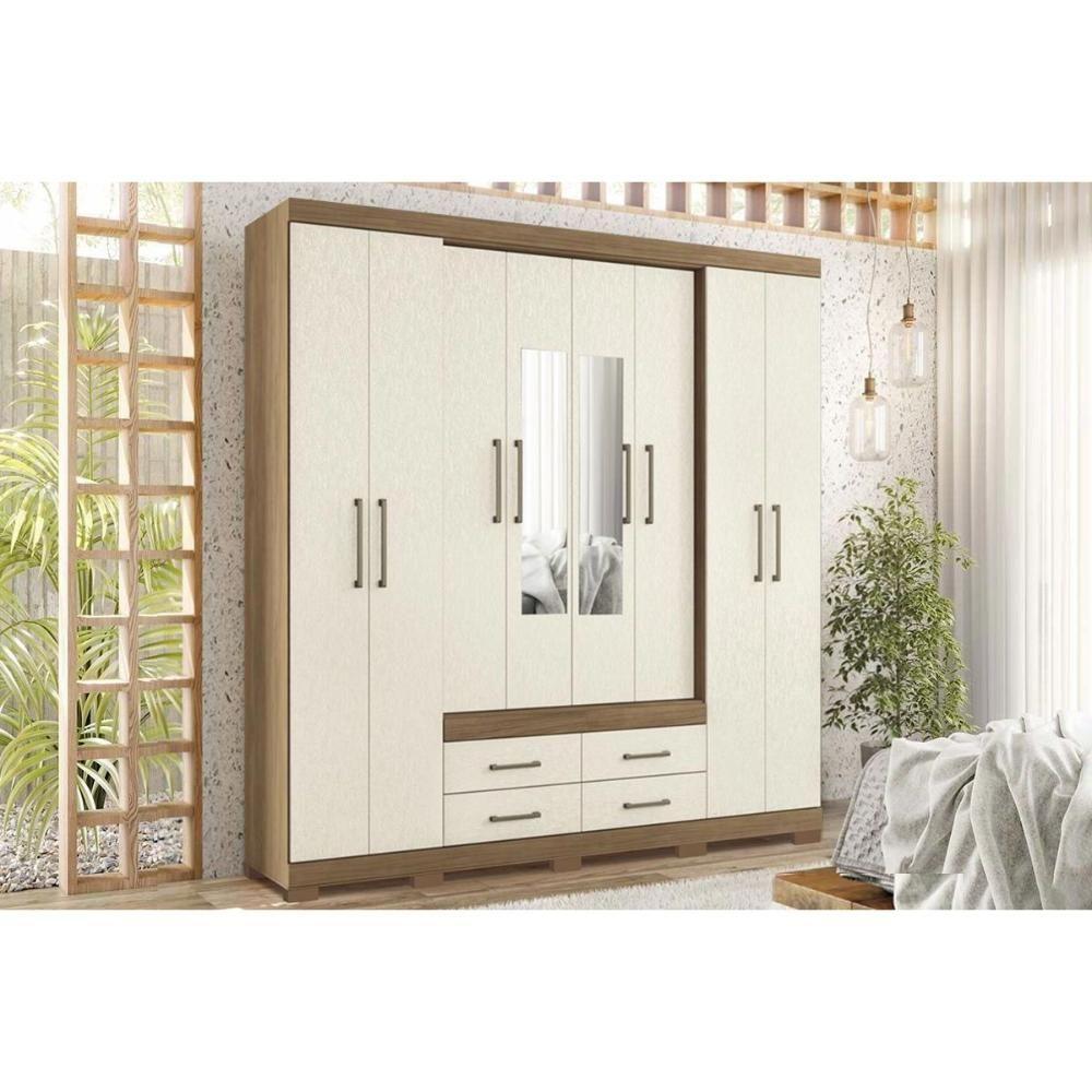 Guarda Roupa 8 Portas (2 C- Espelho) E 4 Gavetas C- Pés Nápoles Jatobá-areia - Santos Andirá - 1