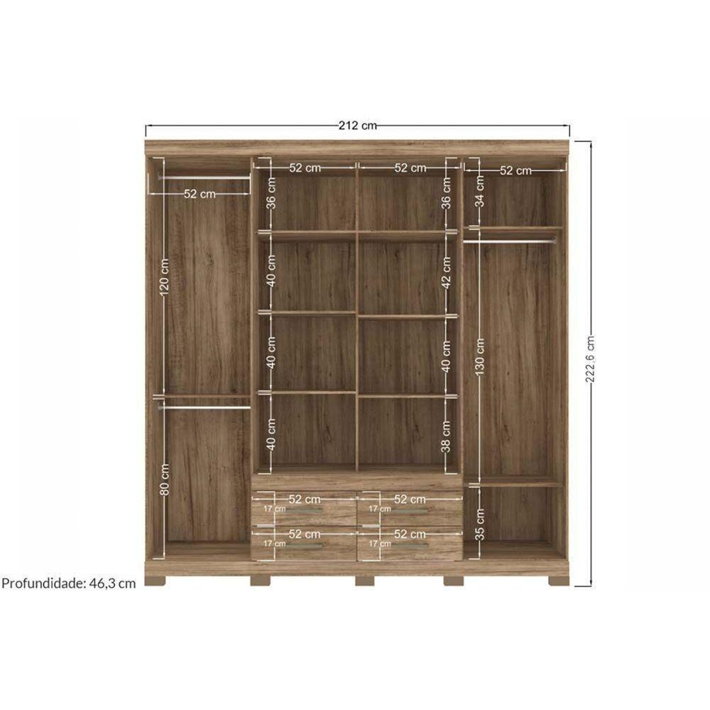 Guarda Roupa 8 Portas (2 C- Espelho) E 4 Gavetas C- Pés Nápoles Jatobá-areia - Santos Andirá - 6