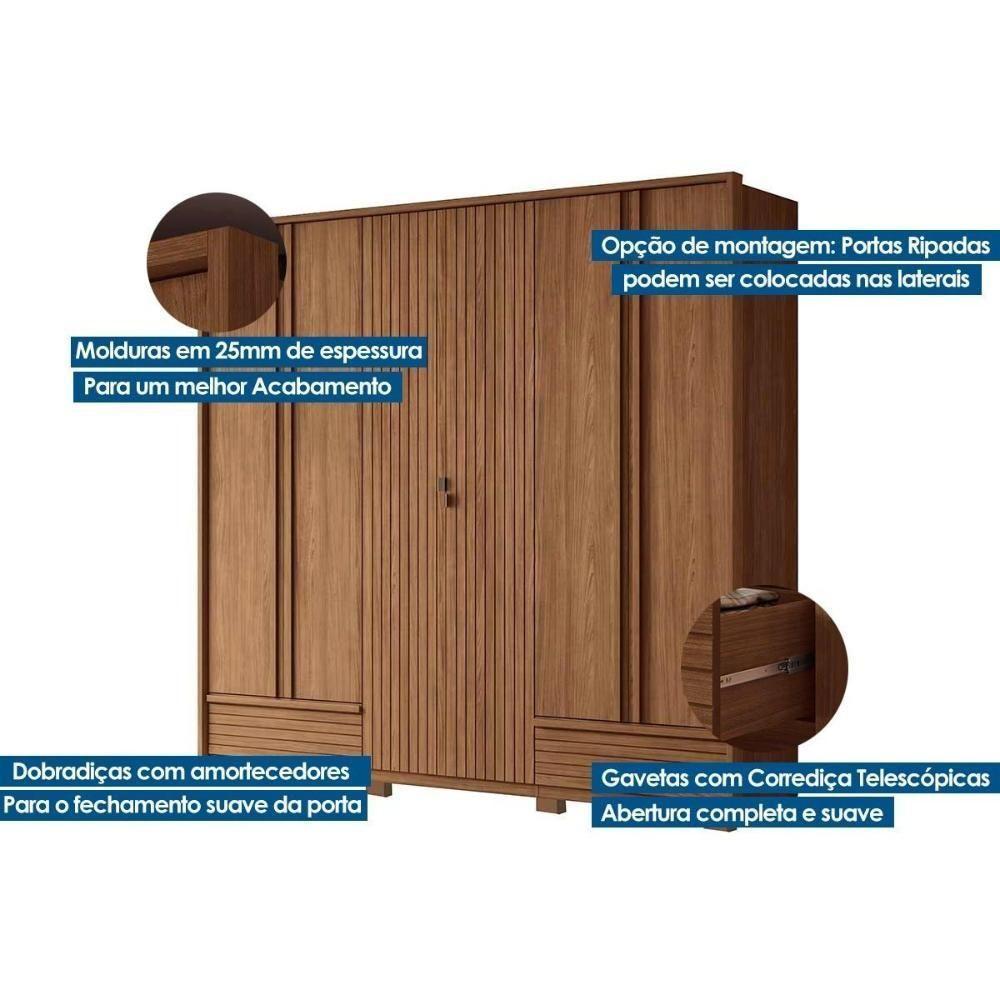 Guarda Roupa Casal 6 Portas E 5 Gavetas C- Pés Democrata Jatoba-areia - Santos Andirá - 2